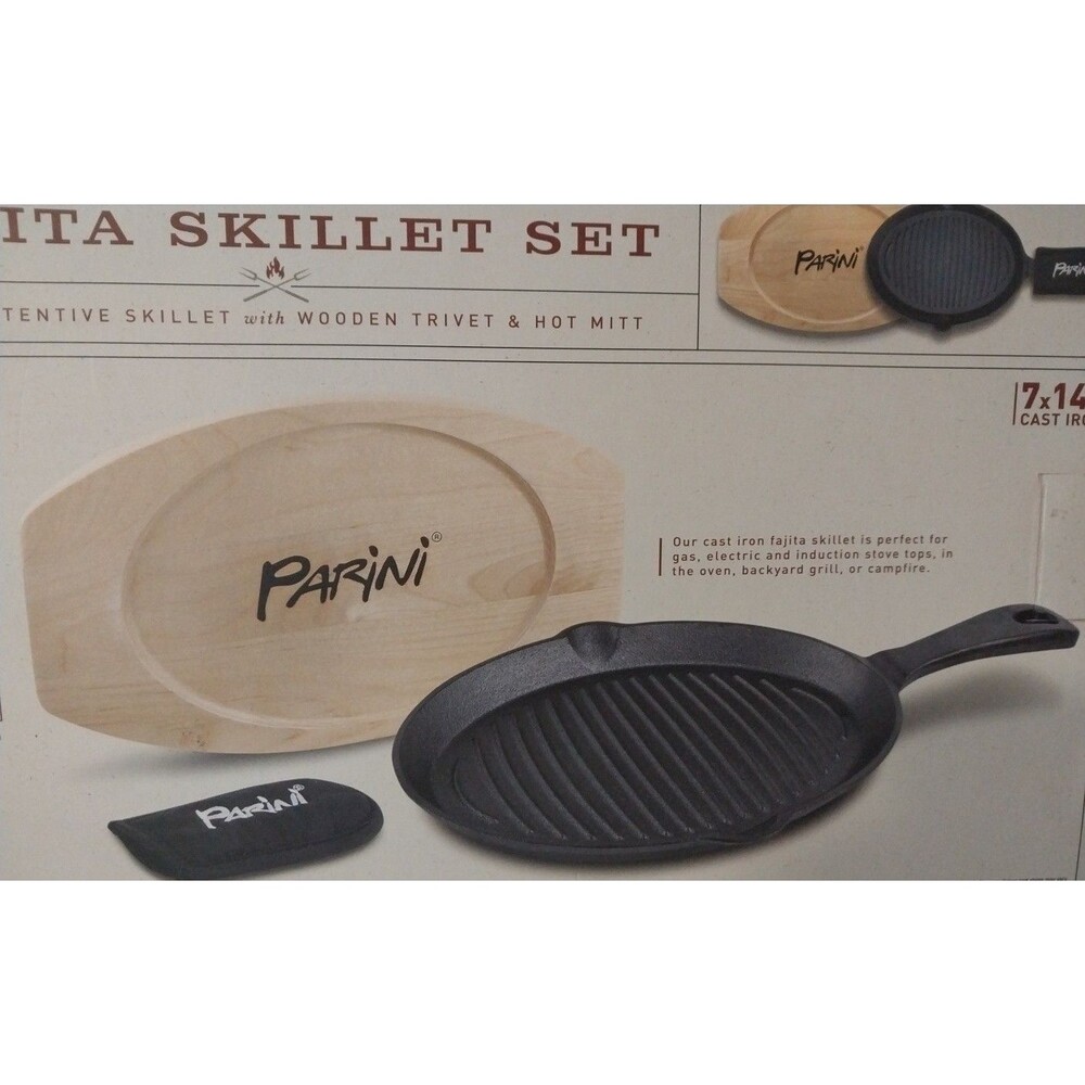 Seasoned Cast Iron Parini Fajita Skillet Set New - Picture 6 of 8